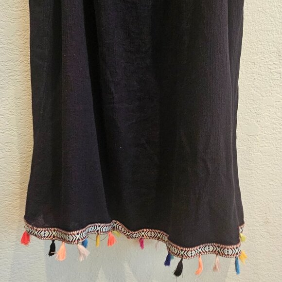 Speed control 2X lined gawzy Boho black dress cute colorful tassels on hem 2X - Picture 5 of 7